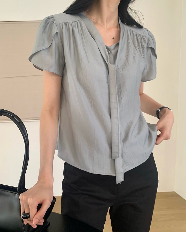 Something Else - Korean Women Fashion - #romanticstyle - Renne Tulip Tie Blouse - 6