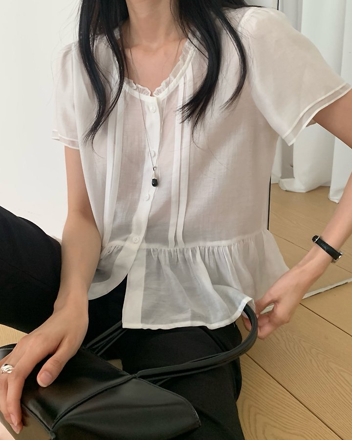 Something Else - Korean Women Fashion - #vintageinspired - Sherbet Frill Pintuck Blouse - 3