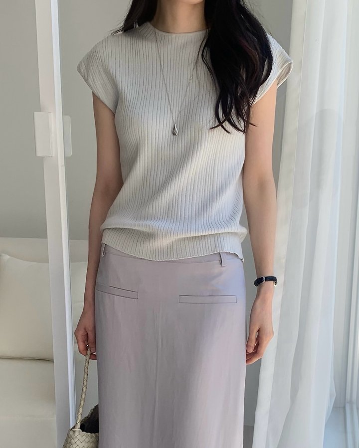 Something Else - Korean Women Fashion - #vintagekidsstyle - Taupe Ribbed Short-Sleeve Knit - 9