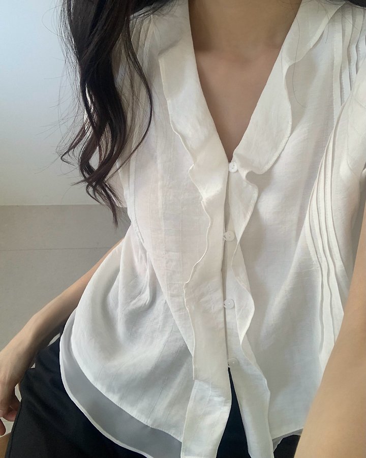 Something Else - Korean Women Fashion - #vintagekidsstyle - Mori Pintuck Frill Blouse - 7