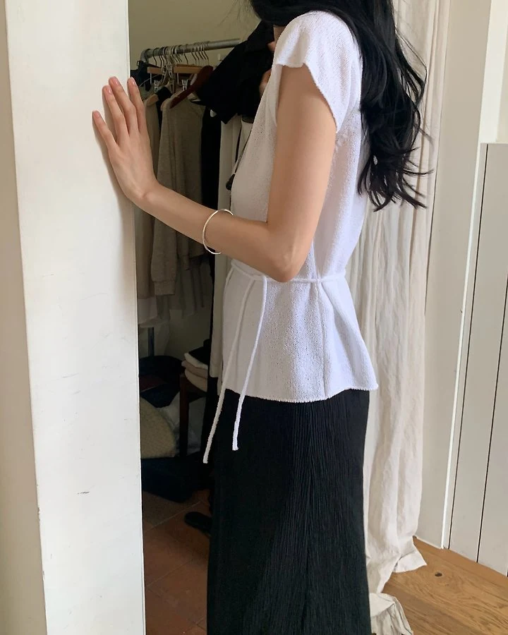 Something Else - Korean Women Fashion - #womensfashion - Rave Short-Sleeve Strap Knit Top - 7