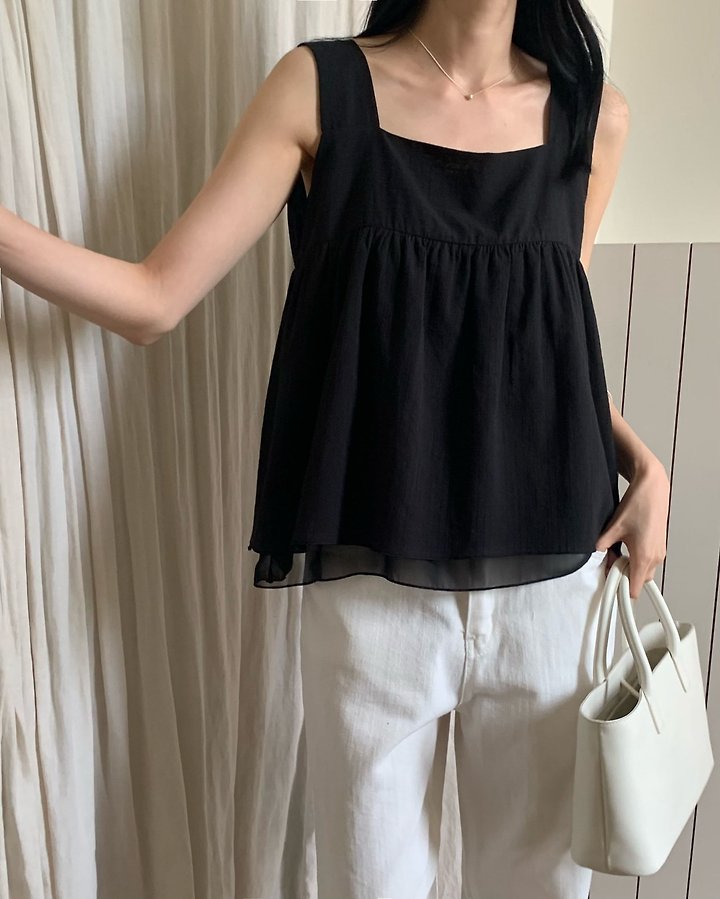 Something Else - Korean Women Fashion - #womensfashion - Falling Square-Neck Sleeveless Blouse - 7