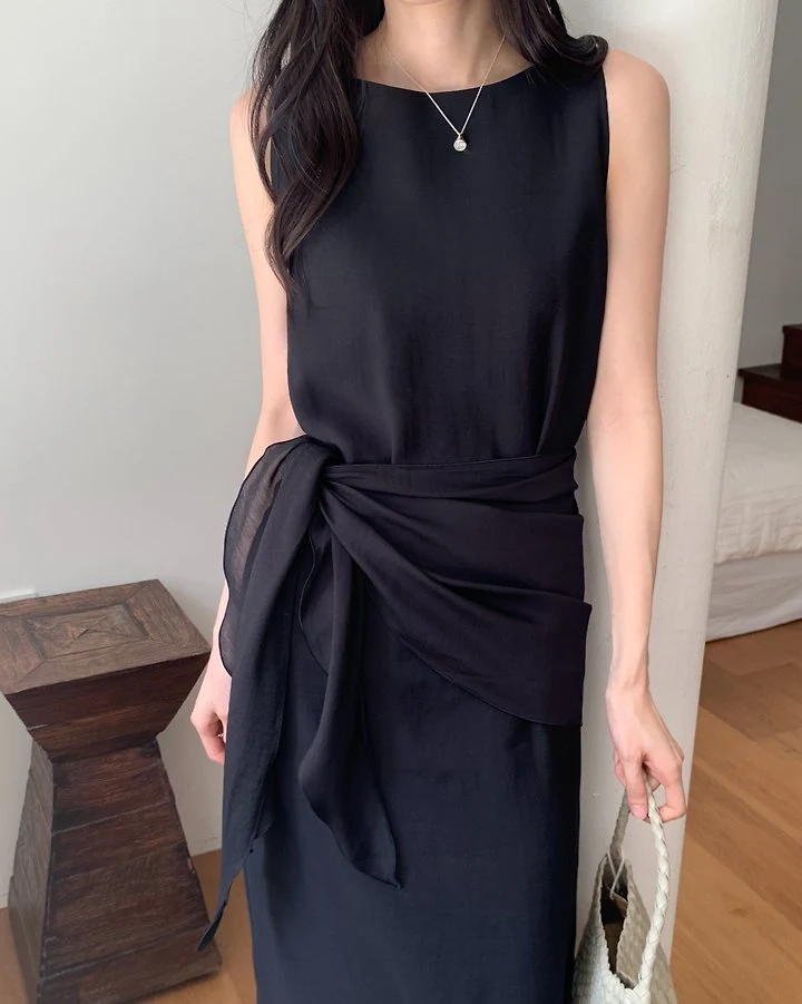 Something Else - Korean Women Fashion - #momslook - Sage Boat-Neck Wrap One-piece - 4