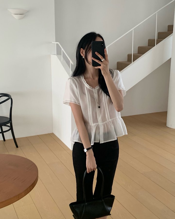 Something Else - Korean Women Fashion - #womensfashion - Sherbet Frill Pintuck Blouse - 2