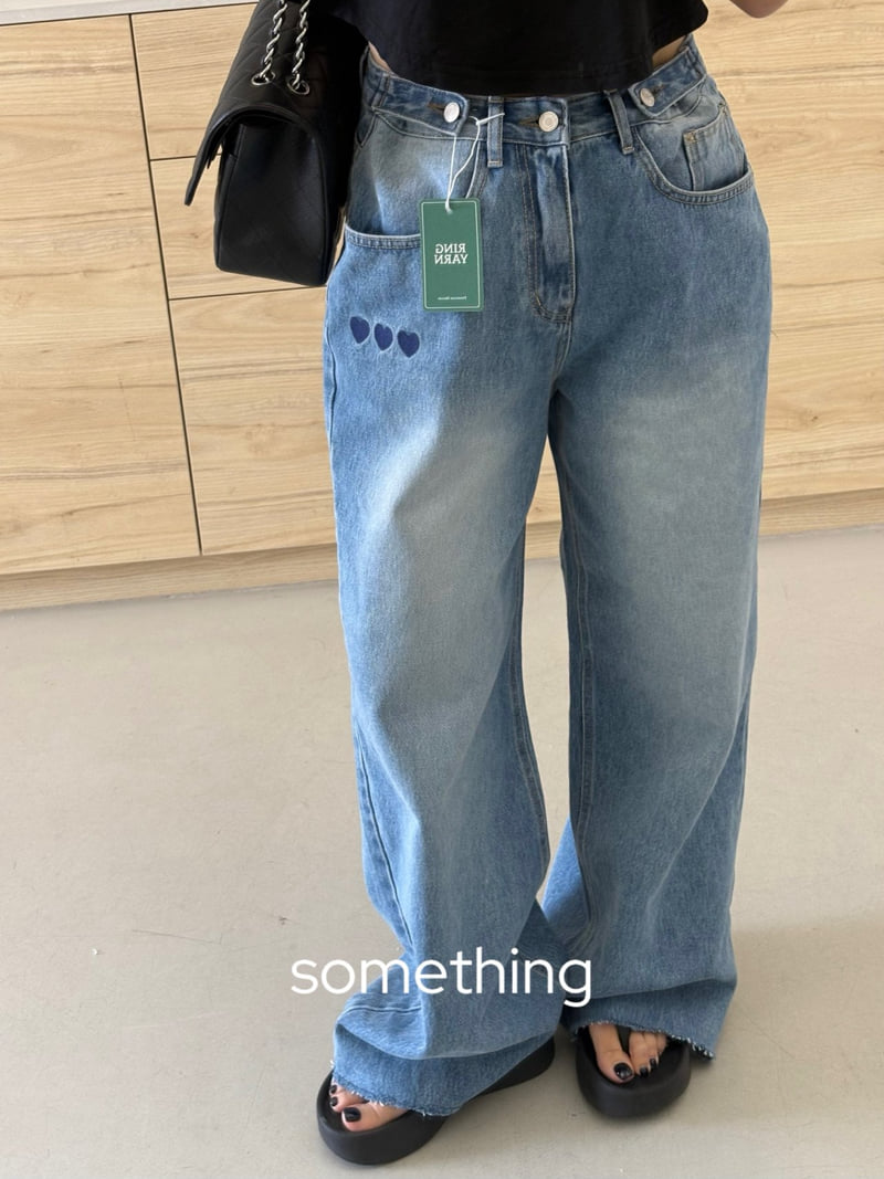 Something - Korean Women Fashion - #momslook - Heart Denim Pants - 3