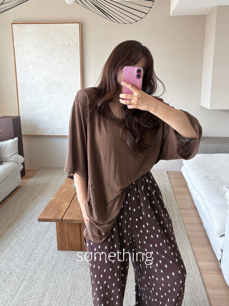 Something - Korean Women Fashion - #momslook - Linen U-Neck Tee - 7