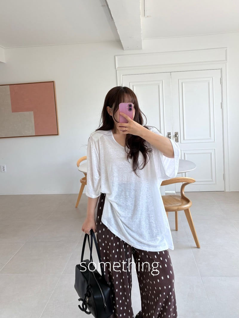 Something - Korean Women Fashion - #momslook - Linen U-Neck Tee - 9