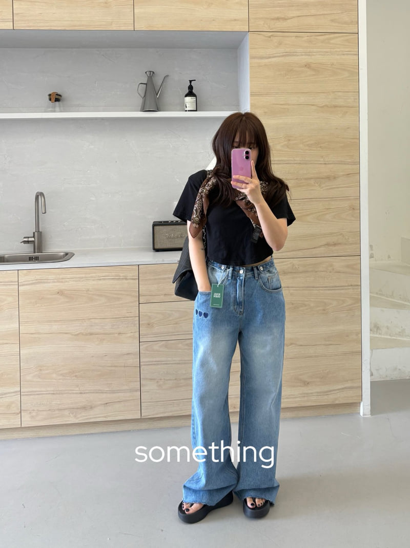 Something - Korean Women Fashion - #momslook - Heart Denim Pants - 4