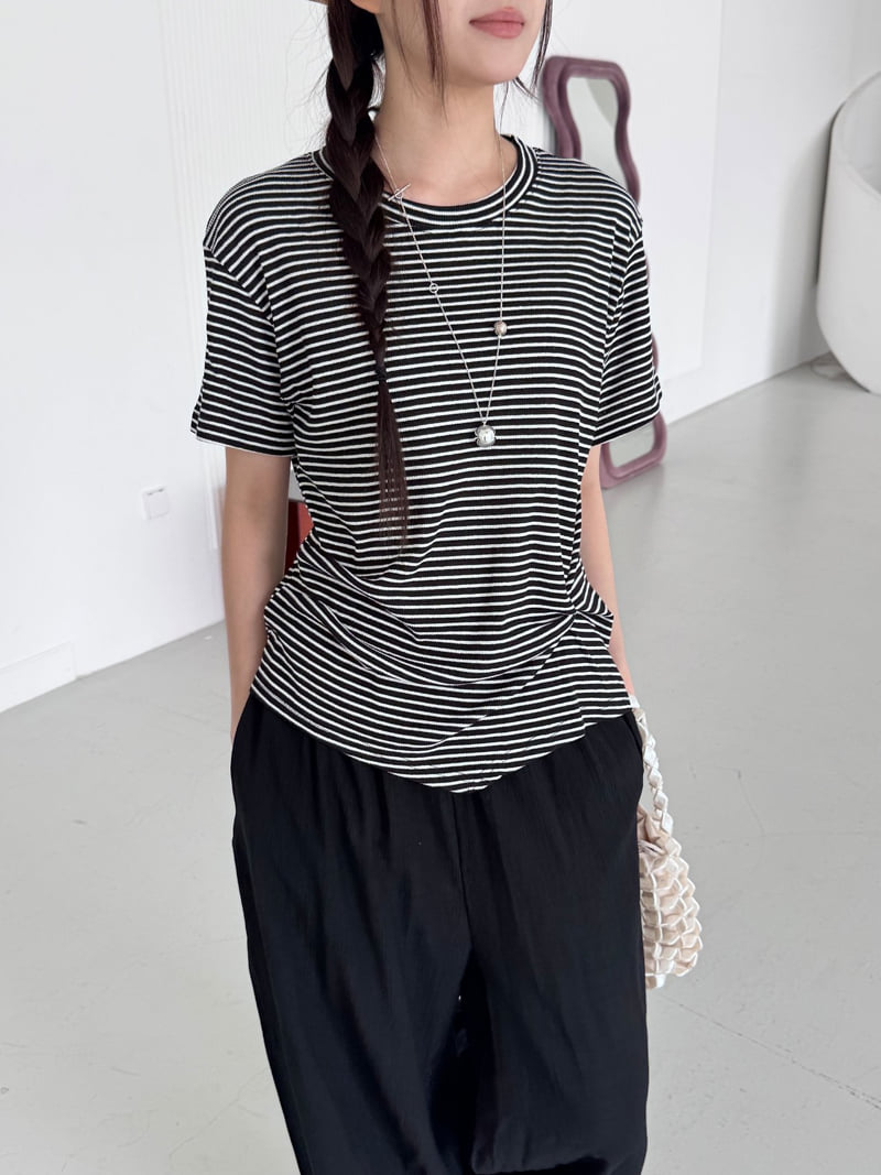 Theres - Korean Women Fashion - #momslook - Twist Stripe Tee - 8