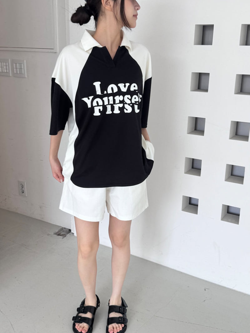 Theres - Korean Women Fashion - #momslook - Love Collar Tee