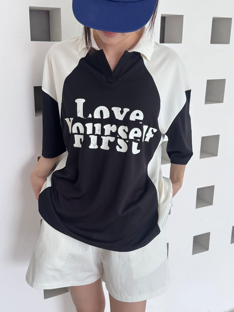 Theres - Korean Women Fashion - #momslook - Love Collar Tee - 3