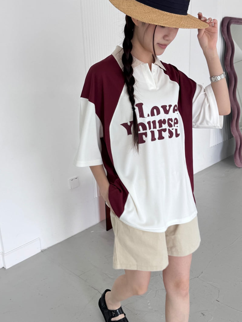 Theres - Korean Women Fashion - #romanticstyle - Love Collar Tee - 11