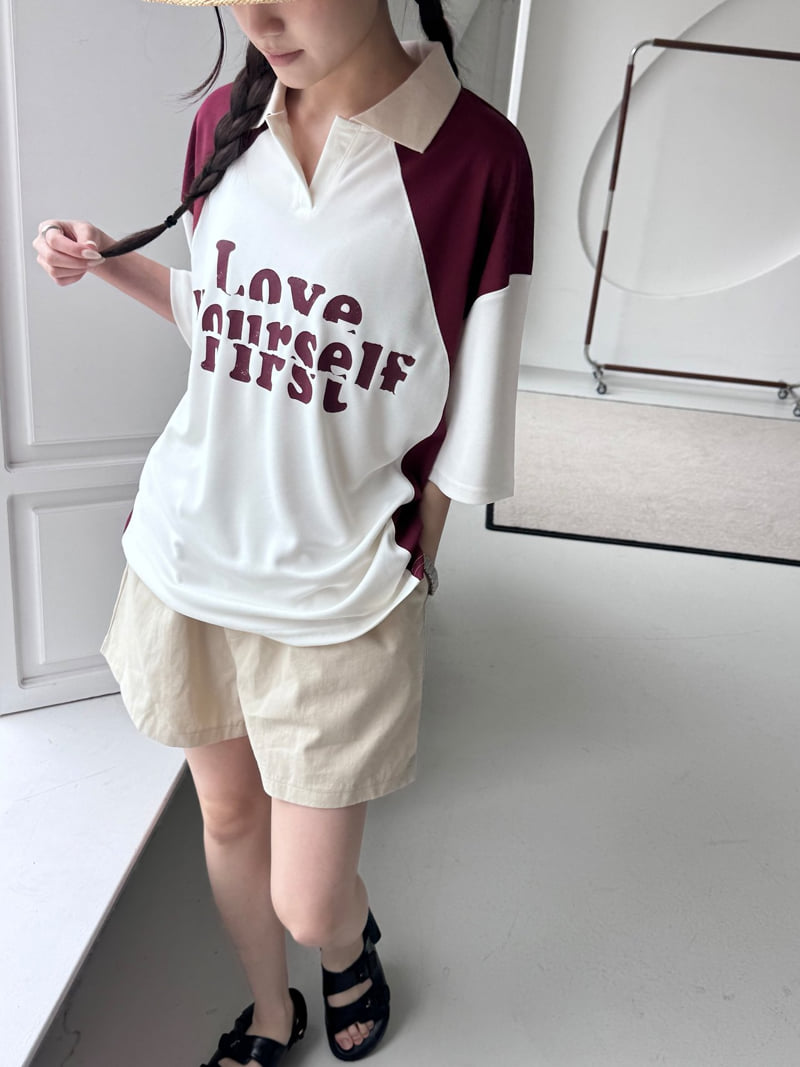 Theres - Korean Women Fashion - #vintageinspired - Love Collar Tee - 7