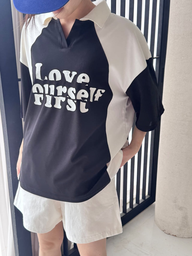 Theres - Korean Women Fashion - #womensfashion - Love Collar Tee - 2