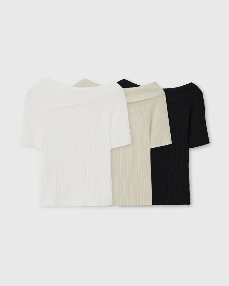 Understanding - Korean Women Fashion - #vintageinspired - Off-shoulder Short Sleeve Knit - 3