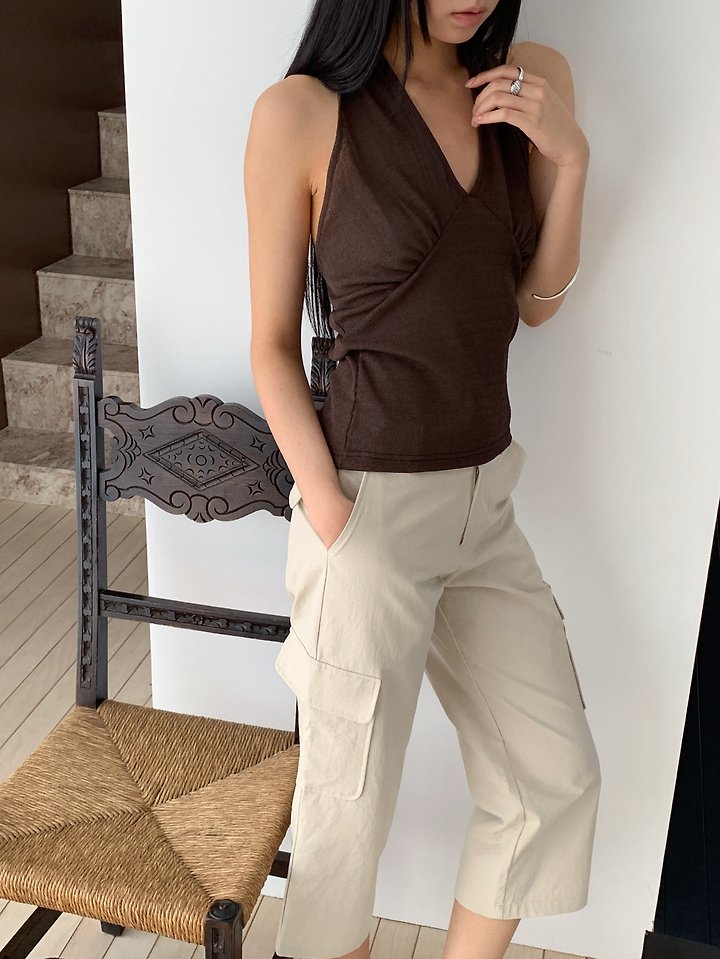 Vive L - Korean Women Fashion - #momslook - Waffle Halter Sleeveless Top - 3
