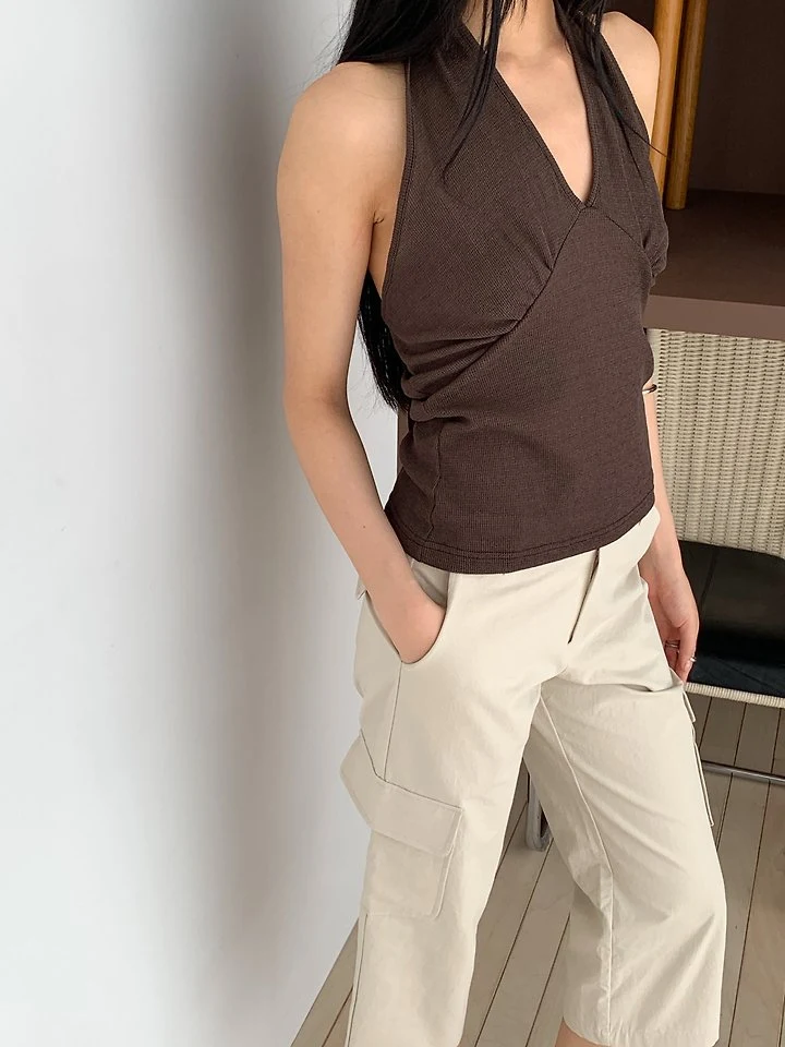 Vive L - Korean Women Fashion - #momslook - Waffle Halter Sleeveless Top - 5