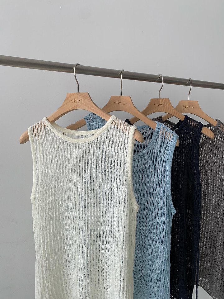 Vive L - Korean Women Fashion - #momslook - Mesh Knit Sleeveless Top - 10