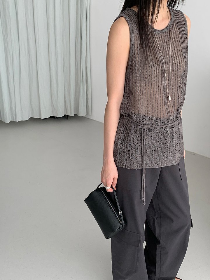 Vive L - Korean Women Fashion - #momslook - Mesh Knit Sleeveless Top - 2