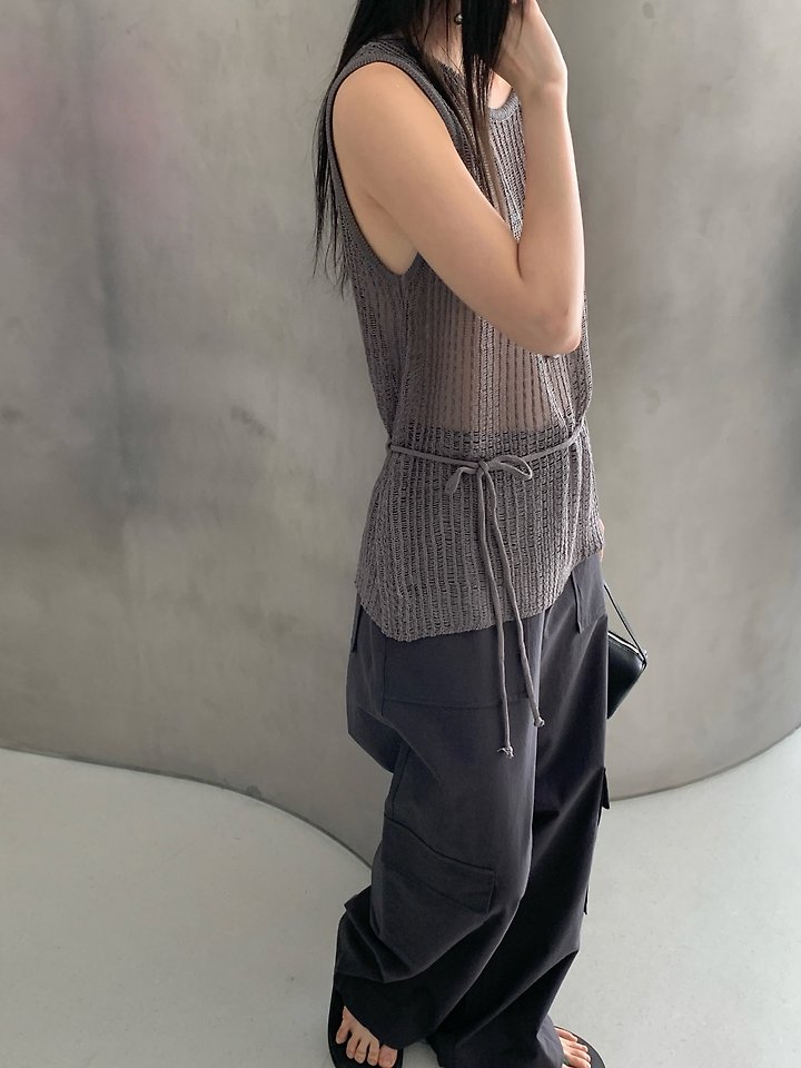 Vive L - Korean Women Fashion - #womensfashion - Mesh Knit Sleeveless Top - 4