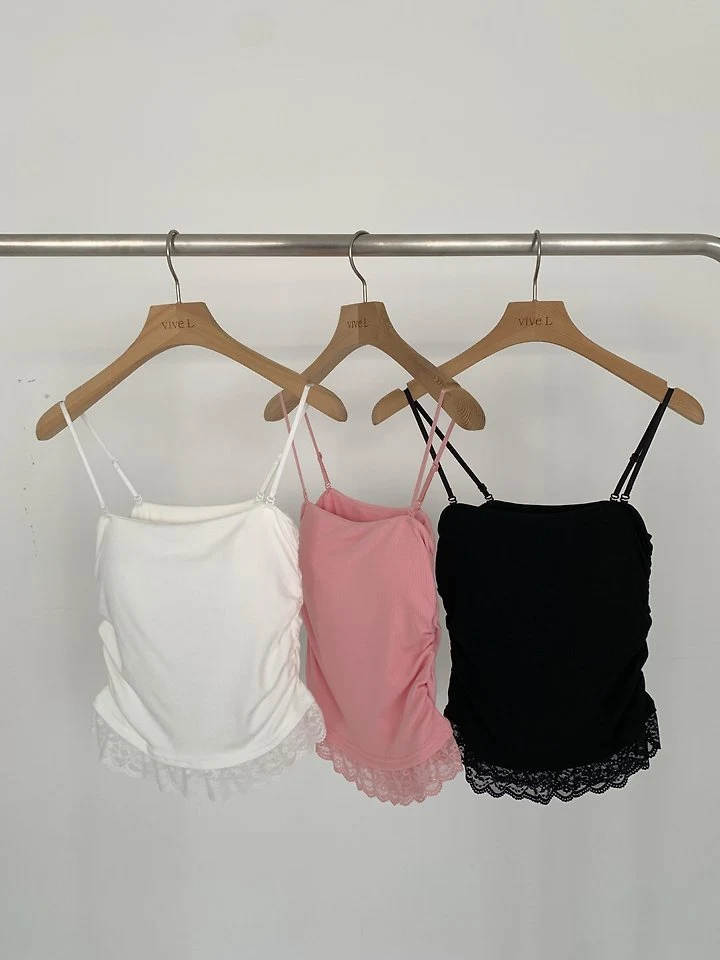 Vive L - Korean Women Fashion - #romanticstyle - Lace Shirring Cap Sleeveless Top