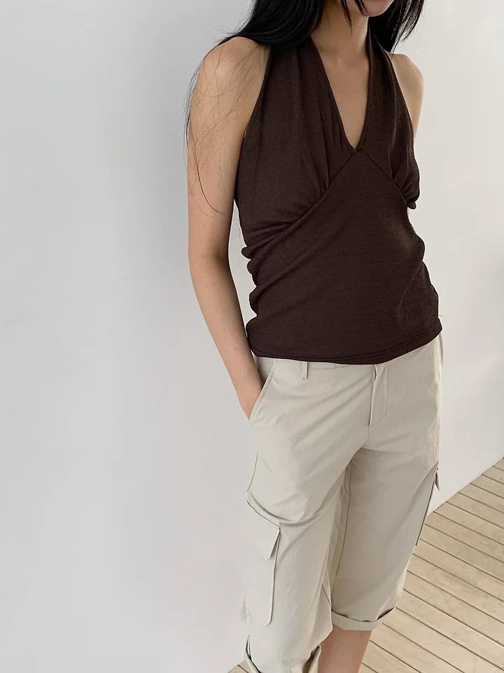Vive L - Korean Women Fashion - #thelittlethings - Waffle Halter Sleeveless Top - 2