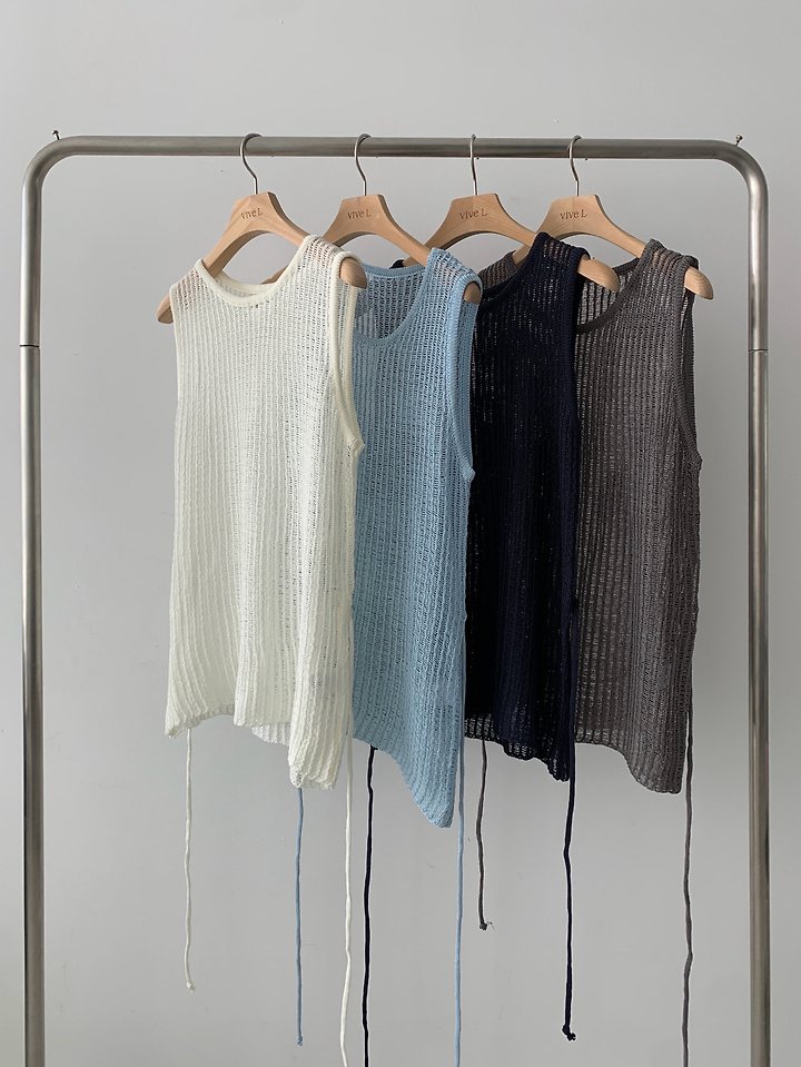 Vive L - Korean Women Fashion - #womensfashion - Mesh Knit Sleeveless Top - 11
