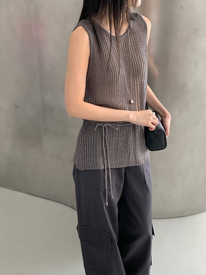 Vive L - Korean Women Fashion - #womensfashion - Mesh Knit Sleeveless Top - 5