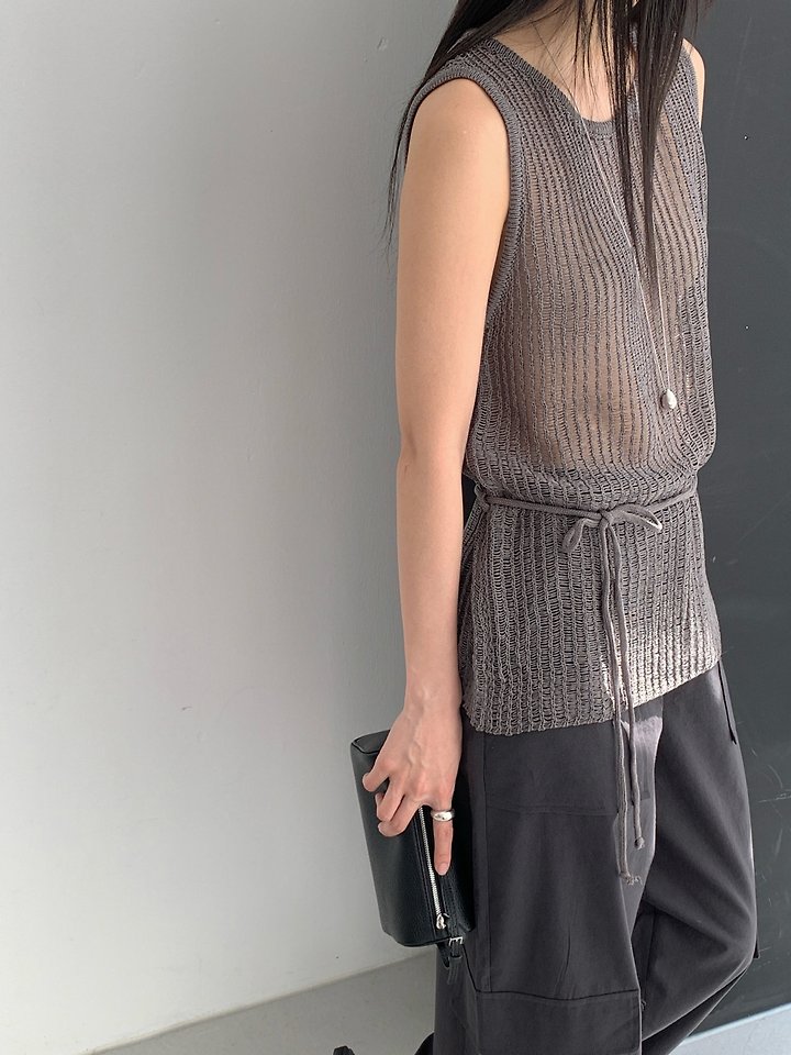 Vive L - Korean Women Fashion - #womensfashion - Mesh Knit Sleeveless Top - 7