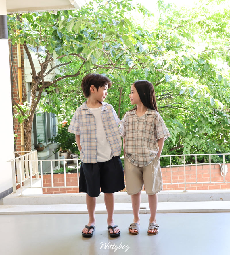 Witty Boy - Korean Children Fashion - #kidsshorts - Sky Seersucker Shirt - 12