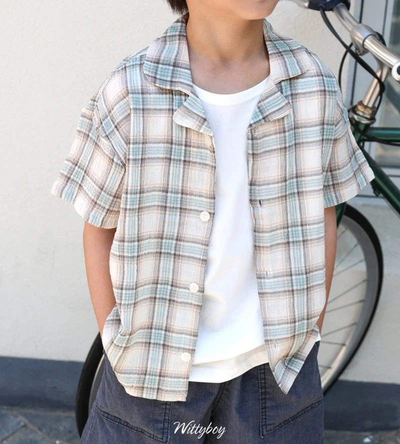 Witty Boy - Korean Children Fashion - #magicofchildhood - Sky Seersucker Shirt