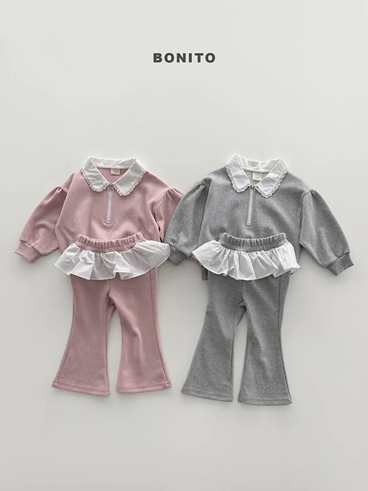 Shirring Collar Zip-Up Set