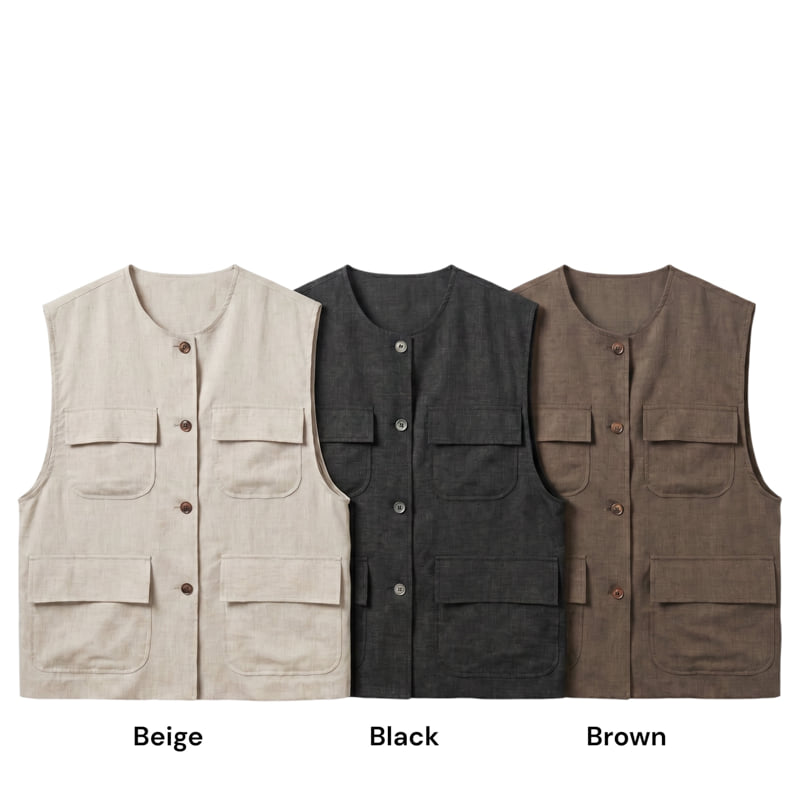 Auver_Fit - Korean Women Fashion - #momslook - Linen Work Vest - 12