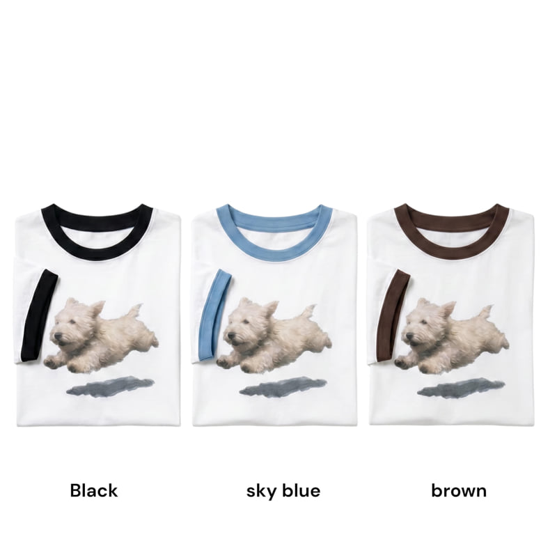 Auver_Fit - Korean Women Fashion - #momslook - Puppy Ringer Tee - 12