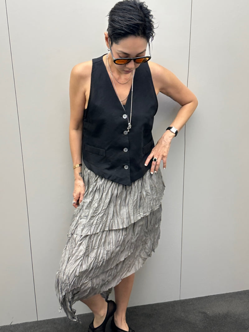 Auver_Fit - Korean Women Fashion - #romanticstyle - Wrinkle Tiered Skirt