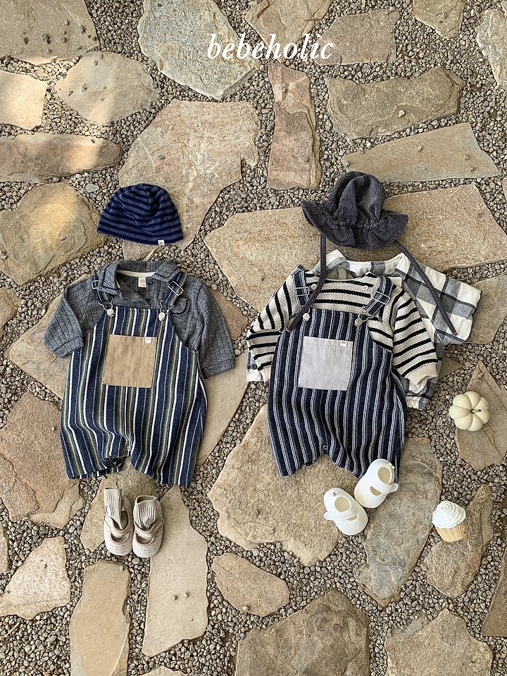 Bebe Holic - Korean Baby Fashion - #babyfever - More Stripe Suspender Suit