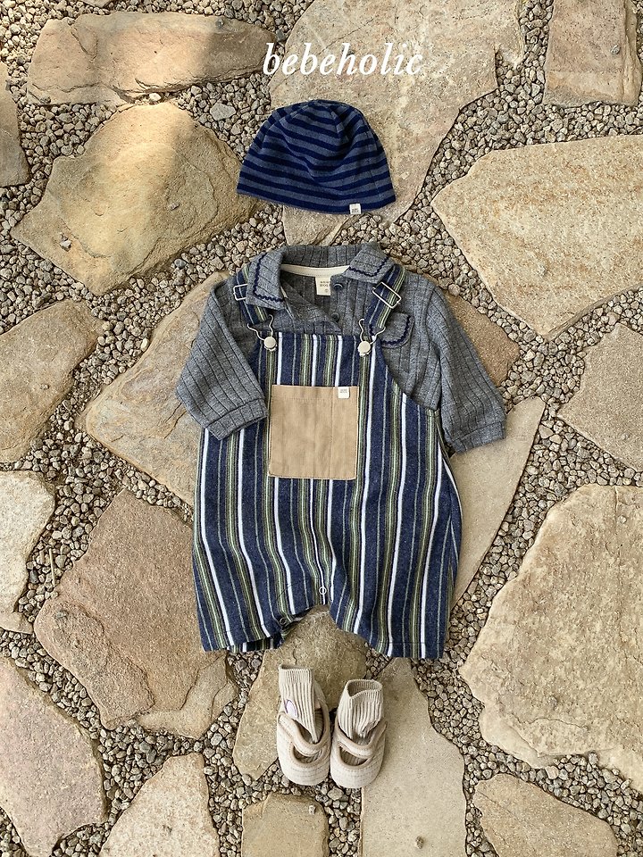Bebe Holic - Korean Baby Fashion - #babygirlfashion - More Stripe Suspender Suit - 2