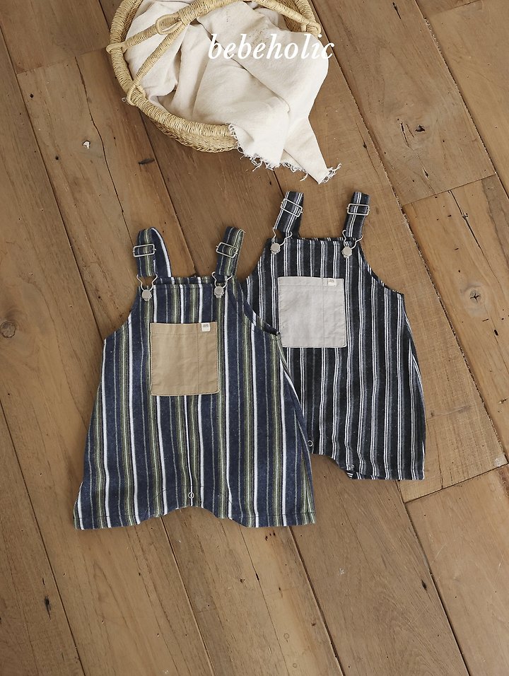 Bebe Holic - Korean Baby Fashion - #babyoutfit - More Stripe Suspender Suit - 7