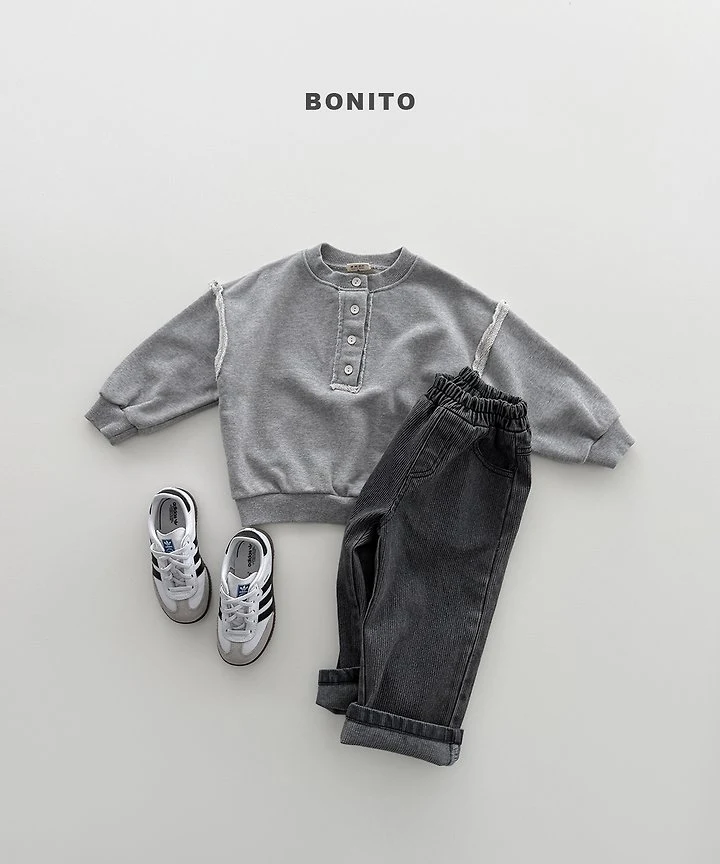 Bonito - Korean Children Fashion - #Kfashion4kids - Raw Edge Henley Sweatshirt - 12