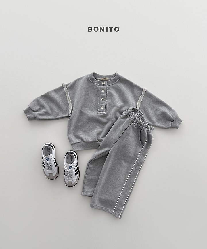 Bonito - Korean Children Fashion - #kidsshorts - Raw Edge Henley Sweatshirt - 9