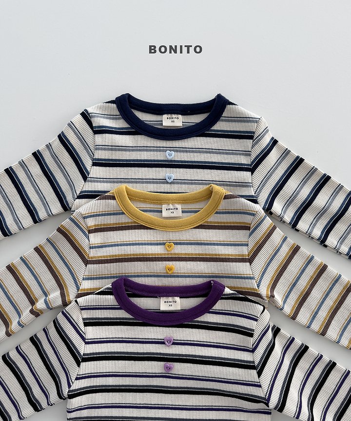 Bonito - Korean Children Fashion - #minifashionista - Heart Button Stripe Tee - 3