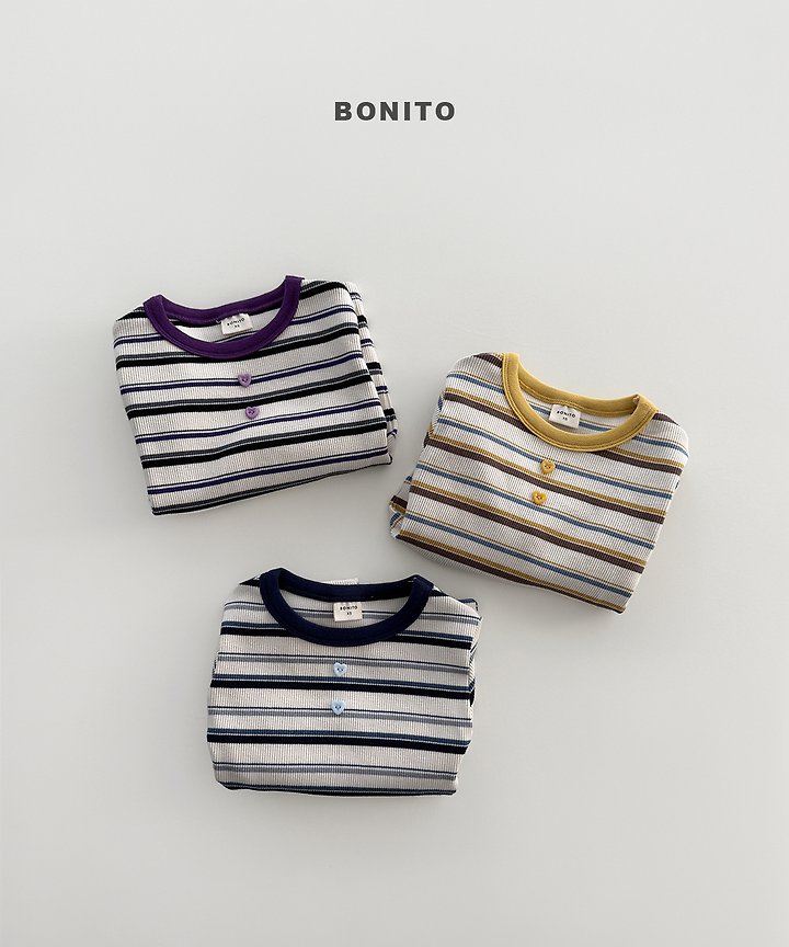 Bonito - Korean Children Fashion - #minifashionista - Heart Button Stripe Tee - 4