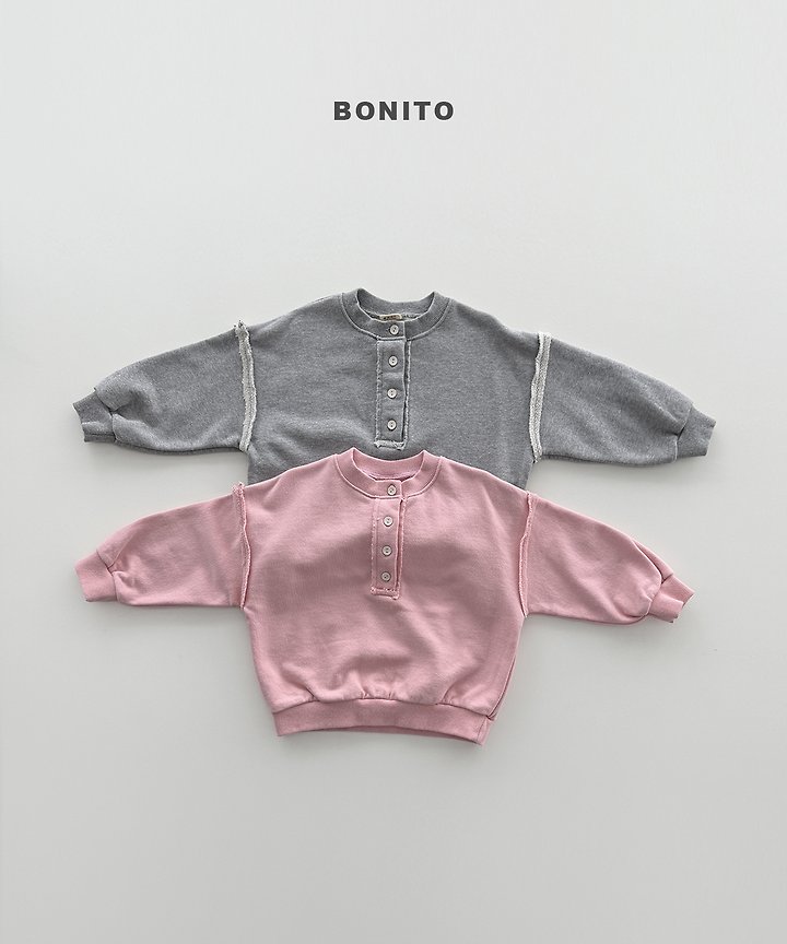 Bonito - Korean Children Fashion - #todddlerfashion - Raw Edge Henley Sweatshirt