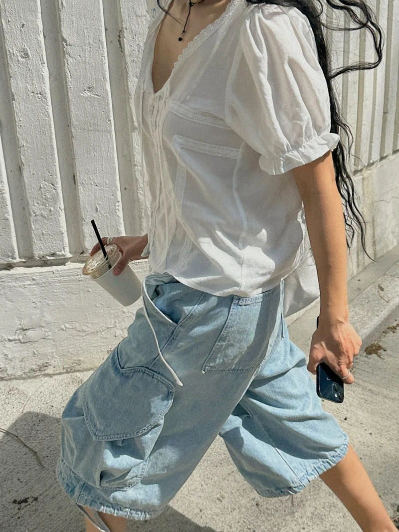 Chav - Korean Women Fashion - #momslook - Denim Heart Cargo Shorts - 3