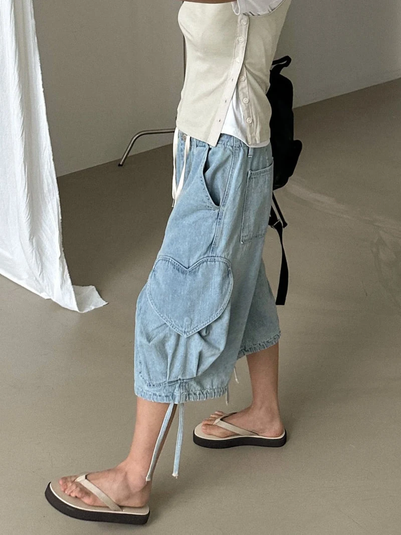 Chav - Korean Women Fashion - #momslook - Denim Heart Cargo Shorts - 7