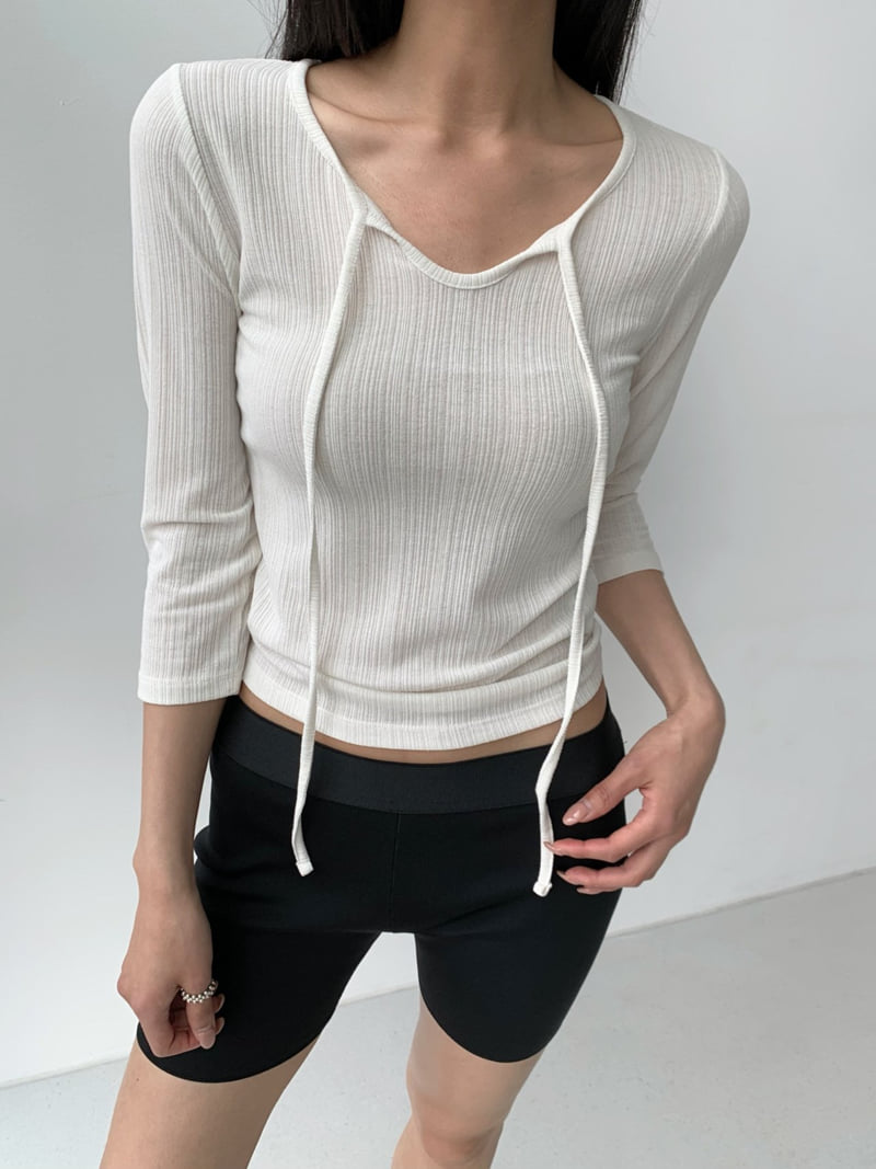 Cover - Korean Women Fashion - #momslook - Ribbed String Sleeve Tee - 6