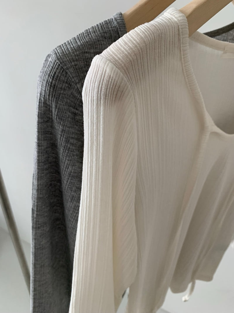 Cover - Korean Women Fashion - #momslook - Ribbed String Sleeve Tee - 8