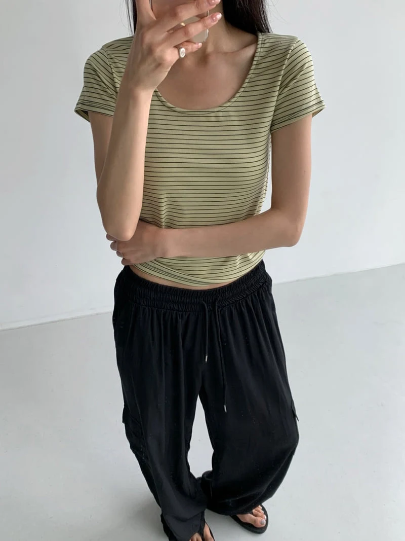 Cover - Korean Women Fashion - #momslook - Water Striped U-Neck Tee - 8