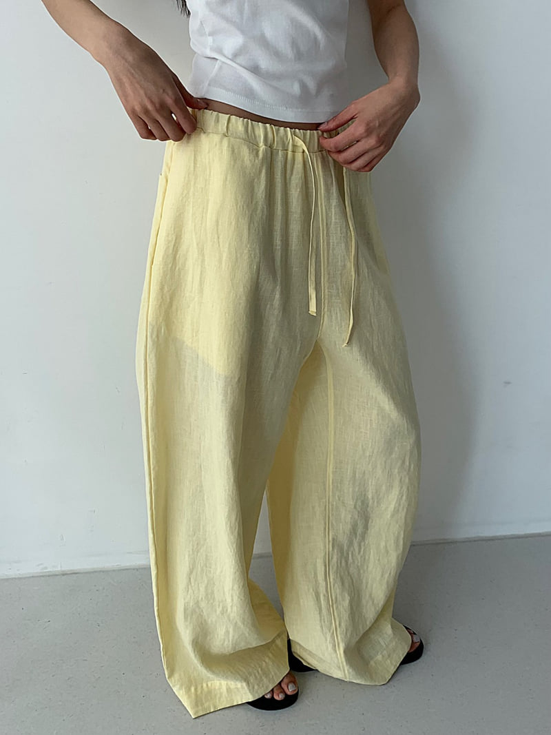 Cover - Korean Women Fashion - #womensfashion - Wide Linen Banding Pants - 4