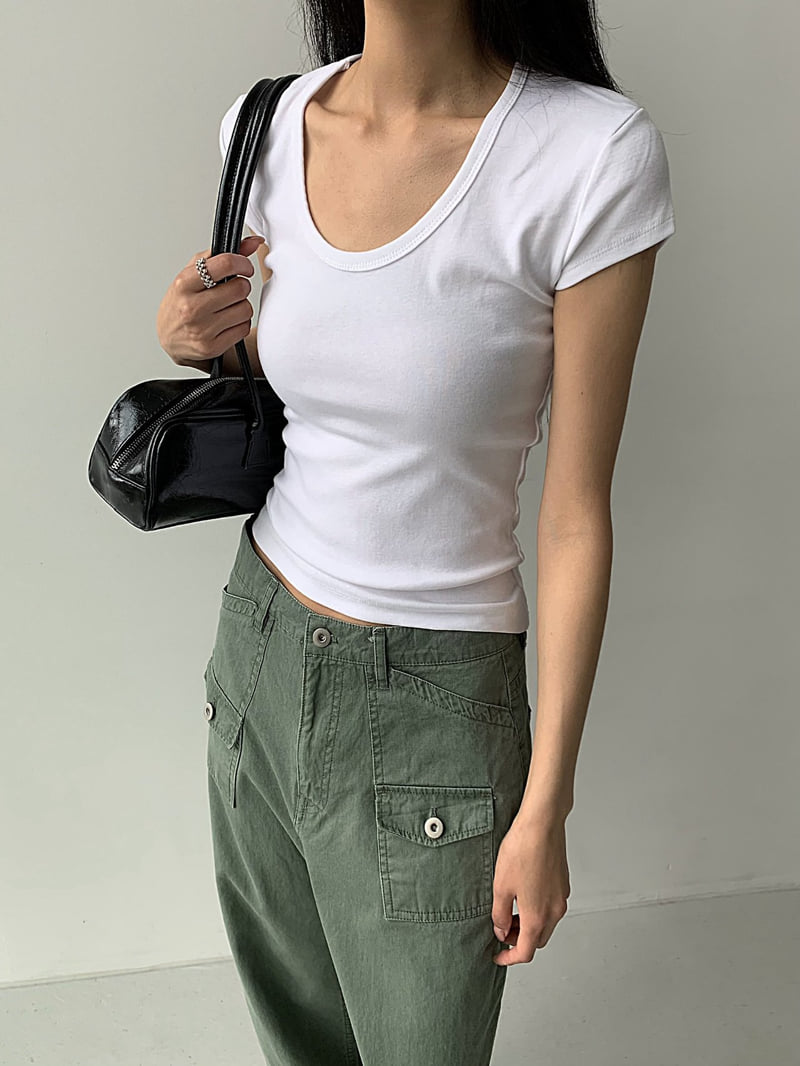 Cover - Korean Women Fashion - #vintagekidsstyle - Mood U-Neck Short Sleeve Tee - 2